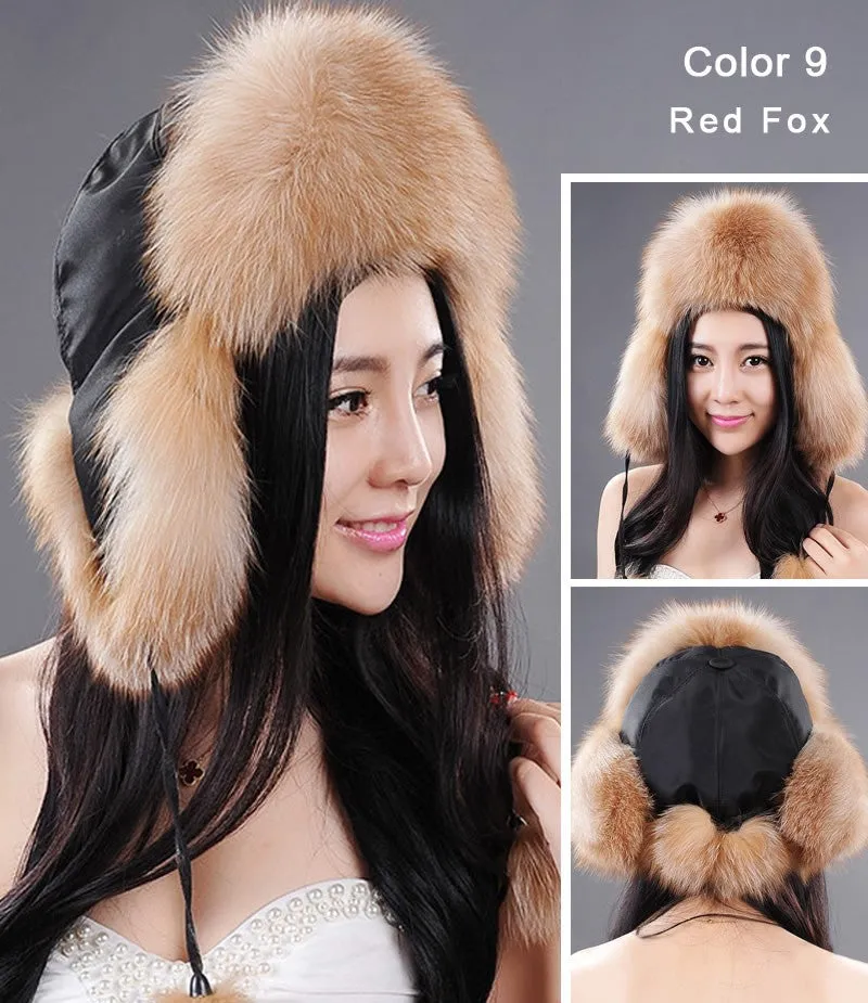 Winter Hats for Women Fox Fur Hat Bomber Hats  Millinery Ear Protector Cap 060101