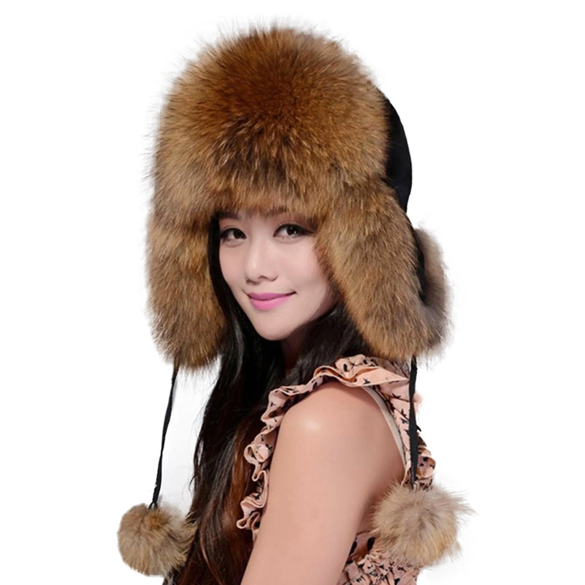 Winter Hats for Women Fox Fur Hat Bomber Hats  Millinery Ear Protector Cap 060101