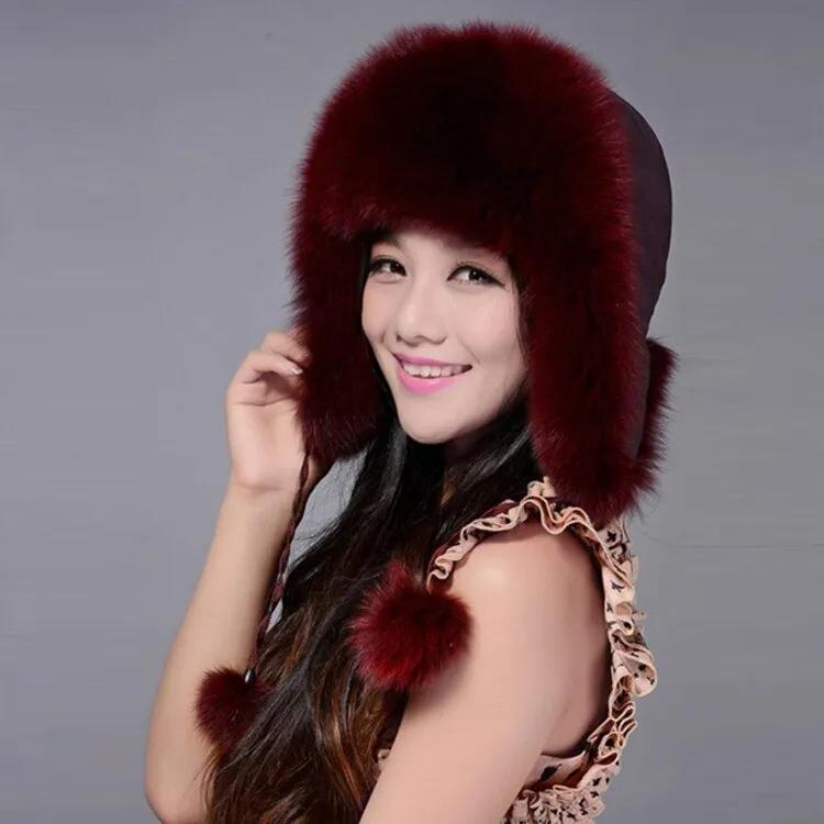 Winter Hats for Women Fox Fur Hat Bomber Hats  Millinery Ear Protector Cap 060101