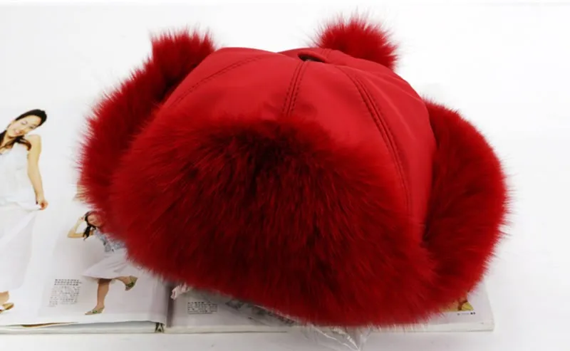 Winter Hats for Women Fox Fur Hat Bomber Hats  Millinery Ear Protector Cap 060101