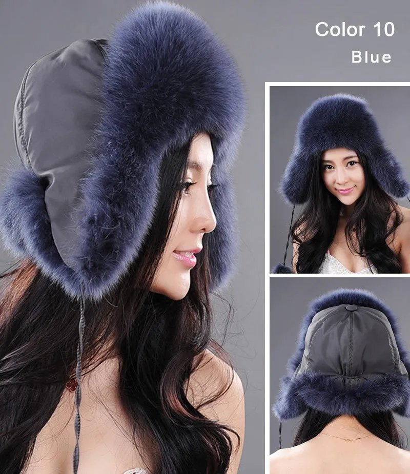 Winter Hats for Women Fox Fur Hat Bomber Hats  Millinery Ear Protector Cap 060101