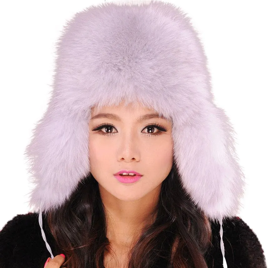 Winter Hats for Women Fox Fur Hat Bomber Hats  Millinery Ear Protector Cap 060101