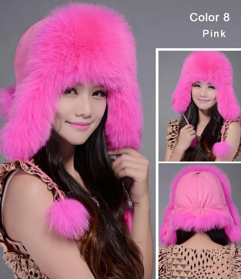 Winter Hats for Women Fox Fur Hat Bomber Hats  Millinery Ear Protector Cap 060101