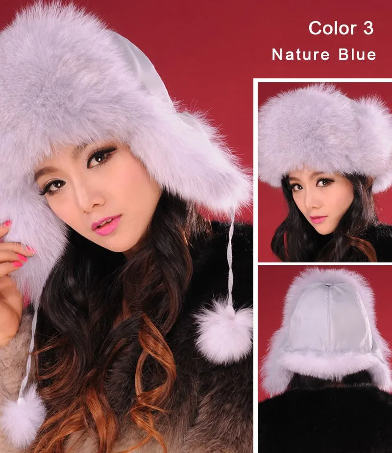 Winter Hats for Women Fox Fur Hat Bomber Hats  Millinery Ear Protector Cap 060101