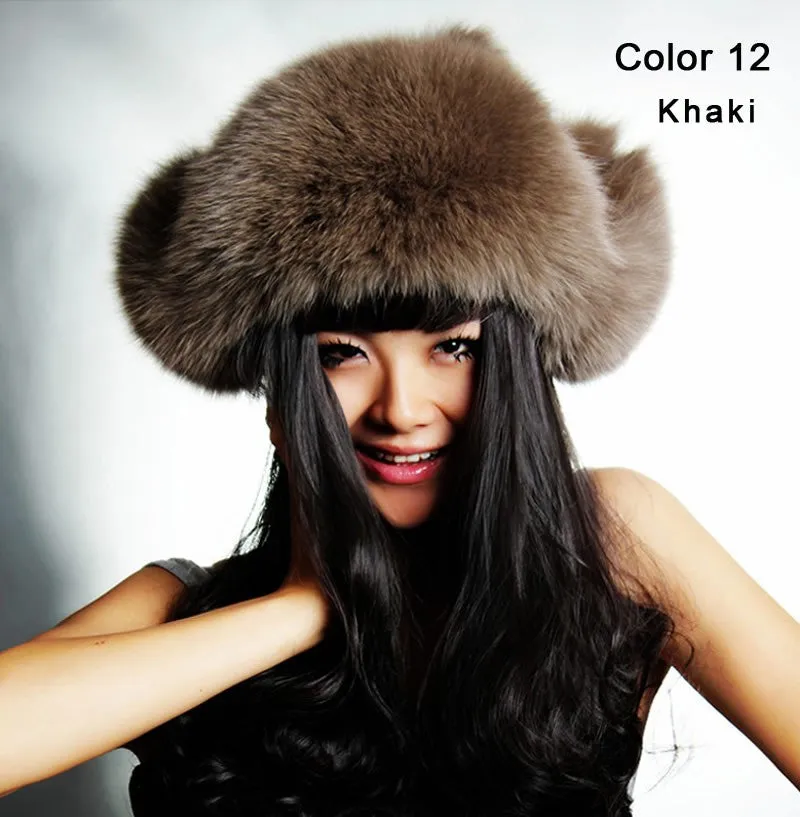 Winter Hats for Women Fox Fur Hat Bomber Hats  Millinery Ear Protector Cap 060101