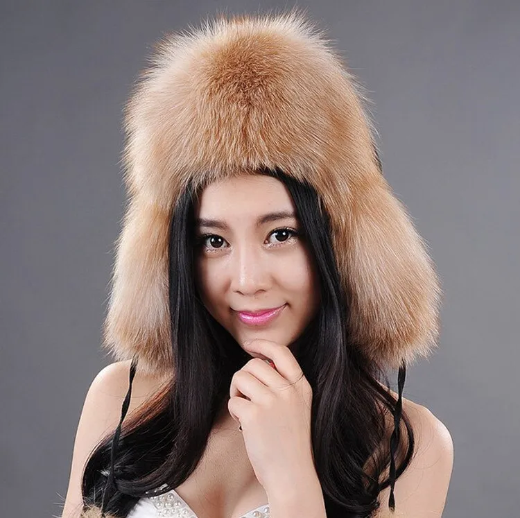 Winter Hats for Women Fox Fur Hat Bomber Hats  Millinery Ear Protector Cap 060101