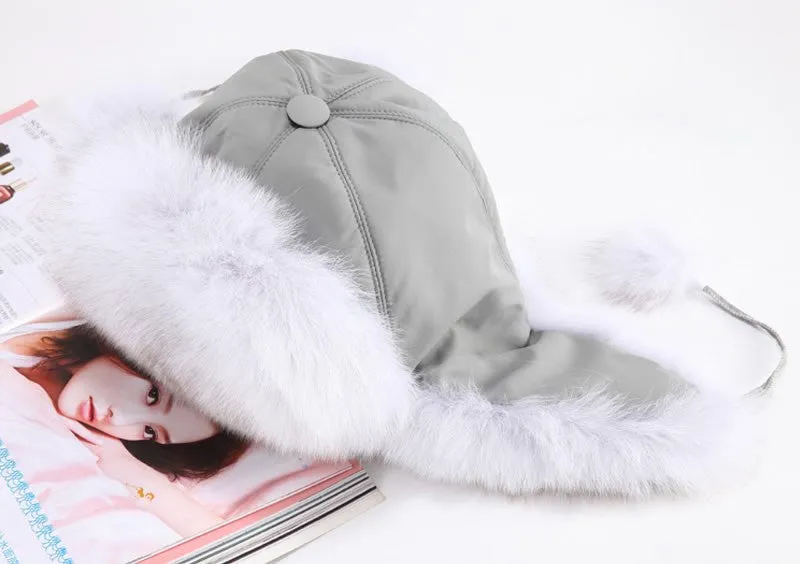 Winter Hats for Women Fox Fur Hat Bomber Hats  Millinery Ear Protector Cap 060101