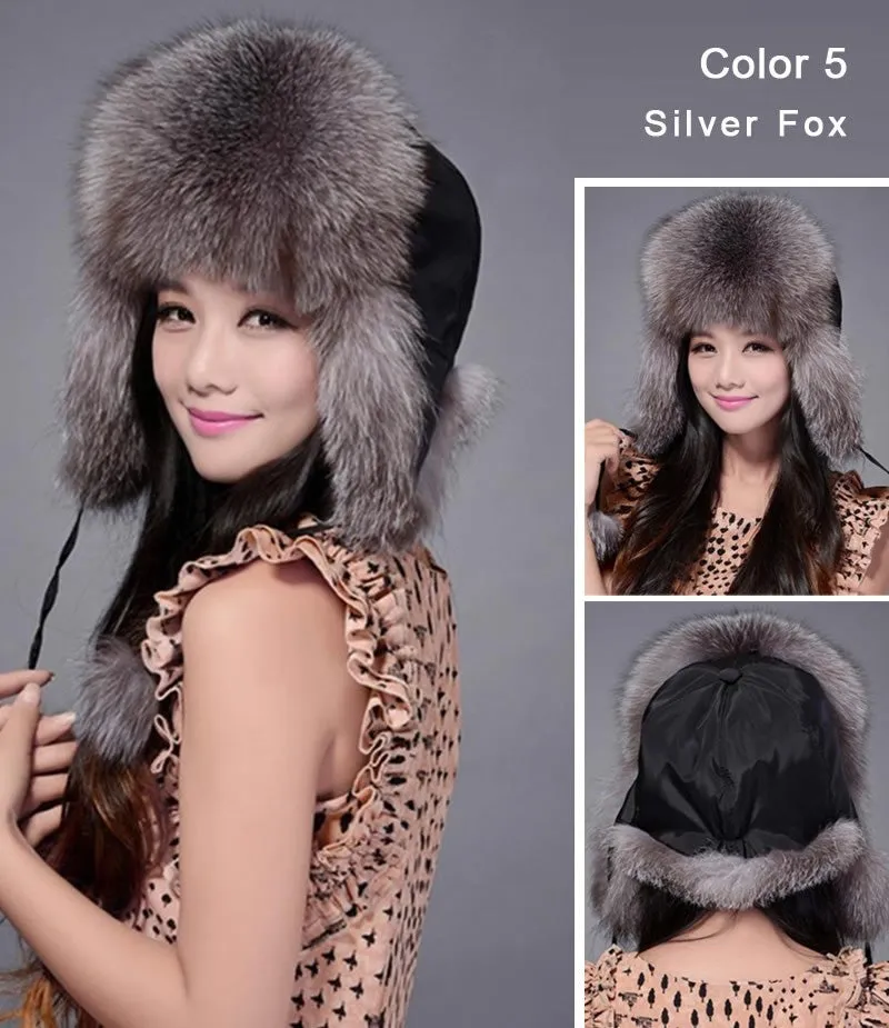 Winter Hats for Women Fox Fur Hat Bomber Hats  Millinery Ear Protector Cap 060101