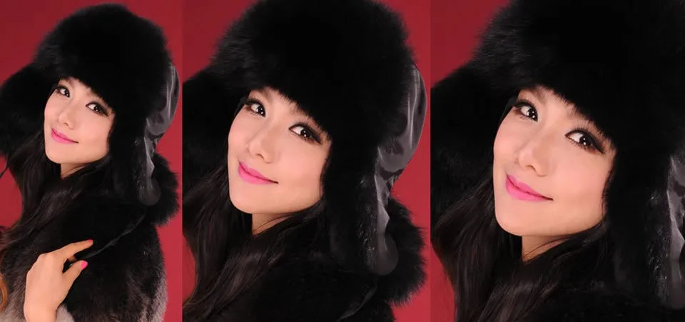 Winter Hats for Women Fox Fur Hat Bomber Hats  Millinery Ear Protector Cap 060101