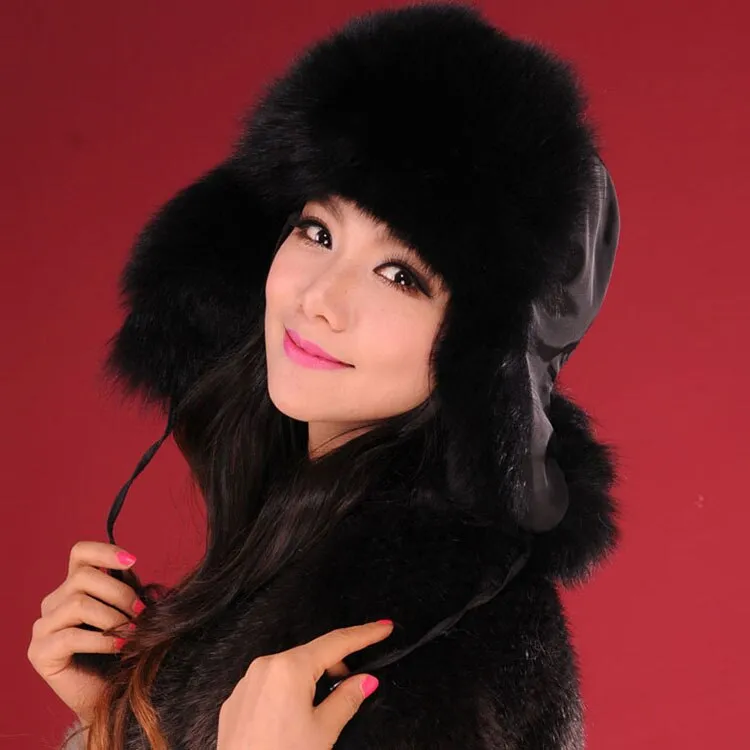 Winter Hats for Women Fox Fur Hat Bomber Hats  Millinery Ear Protector Cap 060101