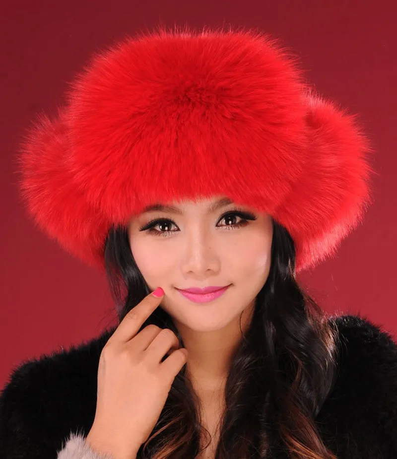 Winter Hats for Women Fox Fur Hat Bomber Hats  Millinery Ear Protector Cap 060101