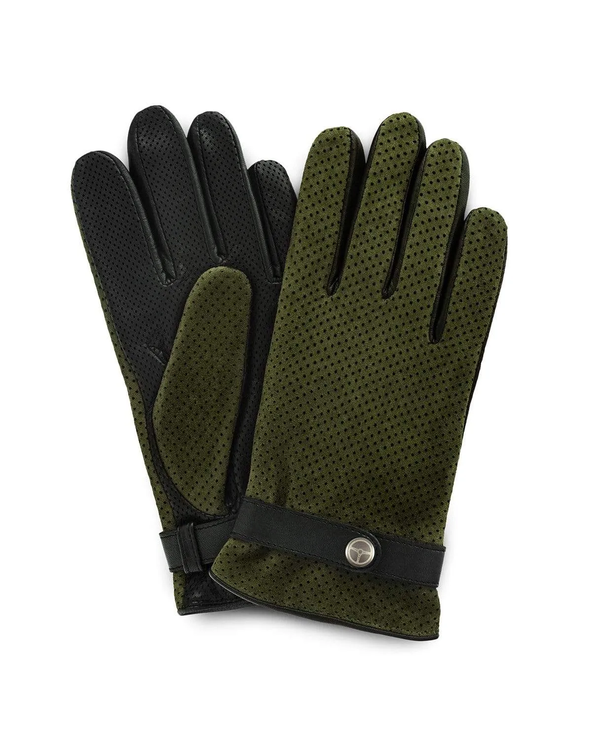 WINTER ROAD - Suede and Cashmere Driving Gloves - Olive/Black